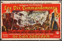 5a0838 TEN COMMANDMENTS linen Belgian 1956 Cecil B. DeMille, art of Charlton Heston, Yul Brynner!