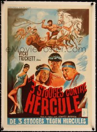 5a0840 THREE STOOGES MEET HERCULES linen Belgian 1961 Moe, Larry & Joe with Samson Burke, ultra rare!