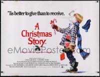 5a0421 CHRISTMAS STORY linen British quad 1984 best different art of Ralphie hit by snowball!, rare!