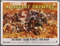 5a0425 DISTANT TRUMPET linen British quad 1964 cool art of Troy Donahue vs Indians by Frank McCarthy!