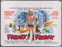 5a0429 FREAKY FRIDAY linen British quad 1977 art of Jodie Foster & Barbara Harris, Disney, very rare!