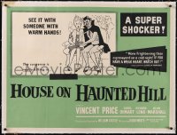 5a0436 HOUSE ON HAUNTED HILL linen British quad 1959 great art of Devil & scared girl, super shocker!