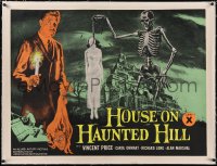 5a0435 HOUSE ON HAUNTED HILL linen British quad 1959 art of Price & skeleton hanging girl, rare!