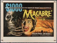 5a0440 MACABRE linen British quad 1958 Castle, different art of skeleton & screaming girl, rare!