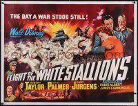 5a0442 MIRACLE OF THE WHITE STALLIONS linen British quad 1963 Disney, Flight of the White Stallions!