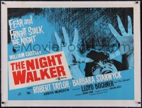 5a0446 NIGHT WALKER linen British quad 1965 William Castle, fear & fright stalk the night, rare!