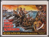 5a0453 SWISS FAMILY ROBINSON linen British quad R1976 John Mills, Walt Disney classic, very rare!