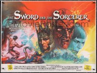 5a0454 SWORD & THE SORCERER linen British quad 1982 cool fantasy art by Brian Bysouth, very rare!