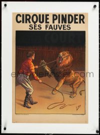 5a0201 CIRQUE PINDER linen 16x23 French circus poster c1910s Soury art of lion tamer & lion, rare!