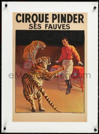 5a0202 CIRQUE PINDER linen 16x23 French circus poster c1910s Soury art of lion tamer & tigers, rare!