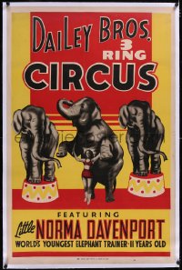 5a0204 DAILEY BROS CIRCUS linen 28x43 circus poster 1940 world's youngest elephant trainer, rare!