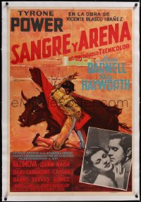 5a0137 BLOOD & SAND linen Colombian poster 1942 great art of matador, Tyrone Power & Rita Hayworth!