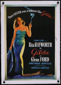 5a0210 GILDA linen 15x21 Chilean commercial poster 1990s classic sexy Rita Hayworth in sheath dress!