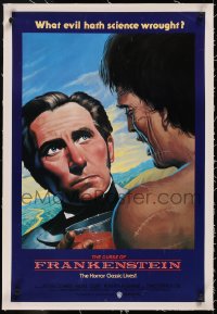 5a0183 CURSE OF FRANKENSTEIN linen 20x30 video poster R1985 different art of Lee & Cushing, rare!