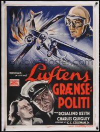 5a0265 CRIMINALS OF THE AIR linen Danish 1937 Rosalind Keith, Charles Quigly, airplane art, rare!