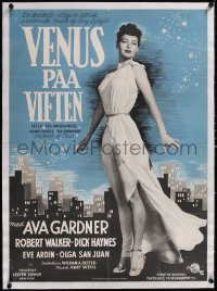 5a0272 ONE TOUCH OF VENUS linen Danish 1950 sexy full-length Ava Gardner, big city skyline, rare!