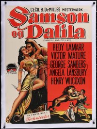 5a0274 SAMSON & DELILAH linen Danish 1958 art of Hedy Lamarr & Victor Mature, Cecil B. DeMille, rare!