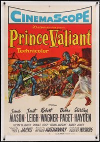 5a0139 PRINCE VALIANT linen Egyptian poster 1954 art of Robert Wagner saving sexy Janet Leigh, rare!