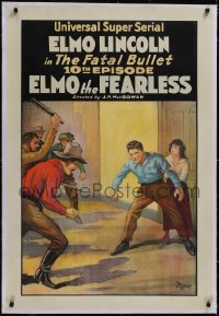 5a0114 ELMO THE FEARLESS linen chapter 10 1sh 1920 art of Elmo Lincoln saving girl from thugs, rare!