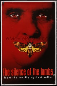 5a0463 SILENCE OF THE LAMBS linen English double crown 1990 c/u of Anthony Hopkins w/moth over mouth!