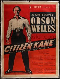 5a0085 CITIZEN KANE linen French 1p R1950s different art of Orson Welles as Charles Foster Kane!