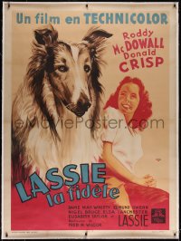 5a0091 LASSIE COME HOME linen French 1p 1947 Marvasi art of young Liz Taylor & dog, ultra rare!