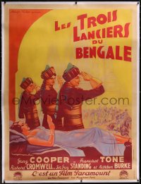 5a0097 LIVES OF A BENGAL LANCER linen French 1p 1935 Soubie art of Cooper, Burke & Tone, ultra rare!