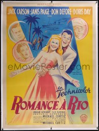 5a0102 ROMANCE ON THE HIGH SEAS linen French 1p 1950 Grinsson art of young Doris Day & Jack Carson!