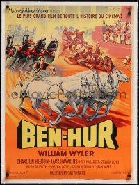 5a0361 BEN-HUR linen French 22x30 1960 William Wyler, Heston, different chariot art by Roger Soubie!