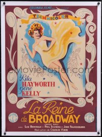 5a0362 COVER GIRL linen French 23x31 1947 different Noel art of Rita Hayworth in flowing dress, rare!