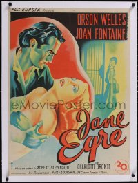 5a0373 JANE EYRE linen French 23x32 1946 Belinsky art of Orson Welles & Joan Fontaine, ultra rare!