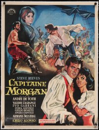 5a0376 MORGAN THE PIRATE linen French 24x32 1961 art of Steve Reeves & sexy Chelo Alonso, very rare!