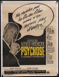 5a0381 PSYCHO linen French 23x31 1960 Alfred Hitchcock says don't reveal film's ending, ultra rare!