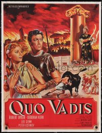 5a0382 QUO VADIS linen French 23x30 R1960s different Rau art of Robert Taylor & Deborah Kerr, rare!