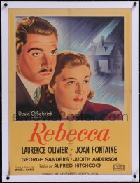 5a0383 REBECCA linen French 23x32 1947 Hitchcock, different art of Laurence Olivier & Joan Fontaine!