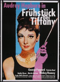 5a0391 BREAKFAST AT TIFFANY'S linen German R1986 different Peltzer art of sexy elegant Audrey Hepburn!