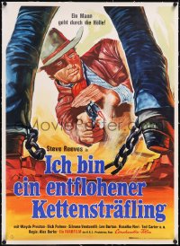 5a0400 LONG RIDE FROM HELL linen German 1969 art of cowboy Steve Reeves shooting at chained legs!