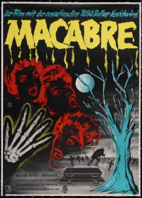 5a0401 MACABRE linen German 1959 William Castle, Garn art of screaming women over graveyard!