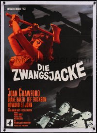 5a0408 STRAIT-JACKET linen German 1964 art of crazy ax murderer Joan Crawford, William Castle!