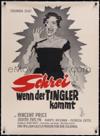 5a0409 TINGLER linen German 1960 William Castle, cool different image of scared woman, ultra rare!