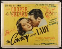 5a0990 COWBOY & THE LADY linen 1/2sh R1944 great romantic c/u of Gary Cooper & Merle Oberon, rare!