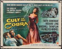 5a0992 CULT OF THE COBRA linen style B 1/2sh 1955 artwork of sexy Faith Domergue & giant cobra snake!