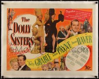 5a0999 DOLLY SISTERS linen 1/2sh 1945 great montage of sexy entertainers Betty Grable & June Haver!