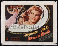 5a1001 DOWN TO EARTH linen style A 1/2sh 1947 sexy Rita Hayworth & Larry Parks, different & rare!