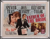 5a1005 FATHER OF THE BRIDE linen style B 1/2sh 1950 Liz Taylor in wedding gown & Spencer Tracy, rare!