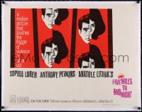 5a1008 FIVE MILES TO MIDNIGHT linen 1/2sh 1963 cool split image of Sophia Loren & Anthony Perkins!