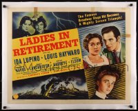 5a1038 LADIES IN RETIREMENT linen style B 1/2sh 1941 Ida Lupino, Louis Hayward & Evelyn Keyes, rare!