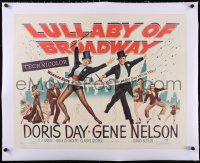 5a1049 LULLABY OF BROADWAY linen 1/2sh 1951 art of Doris Day & Gene Nelson in top hat and tails!