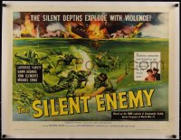 5a1074 SILENT ENEMY linen 1/2sh 1959 cool full-color art of English human torpedoes vs. battleships!