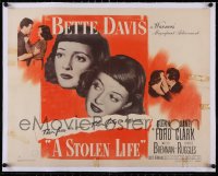 5a1080 STOLEN LIFE linen 1/2sh 1946 Bette Davis as identical twins with different fates, Glenn Ford